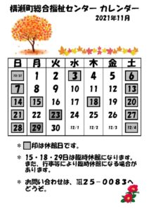 休館日カレンダー(掲示・チラシ)R３.11のサムネイル