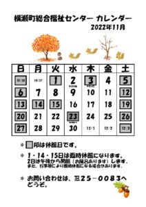 休館日カレンダー(掲示・チラシ)R4.11のサムネイル